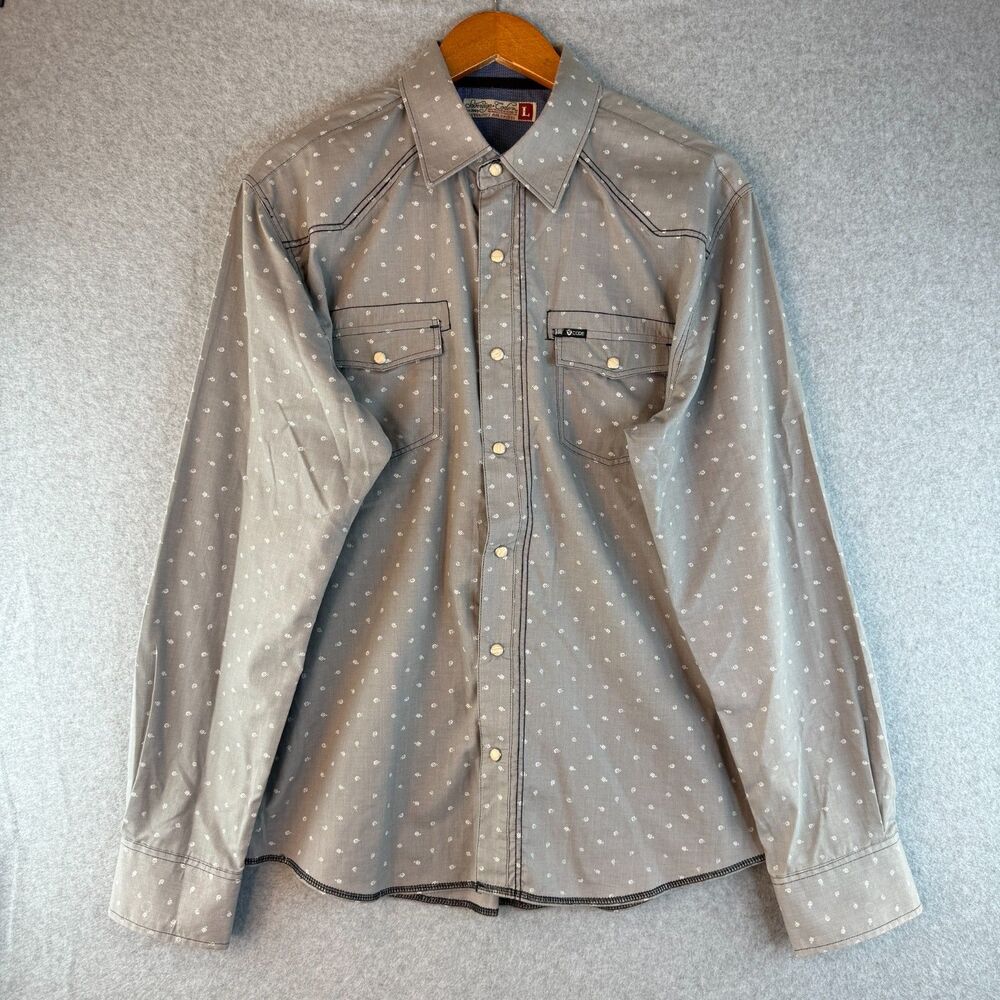 Sovereign Code Long Sleeve Button Up Shirt Pearl Snap Buttons Size L Cowboy Mens